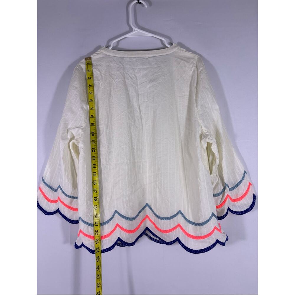 Boden Ivory Scallop Embroidered Tunic Top Neon Trim US 16 - Picture 2 of 7